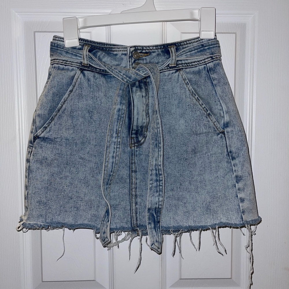 PacSun Light Blue Denim Mini Skirt with Tie Belt